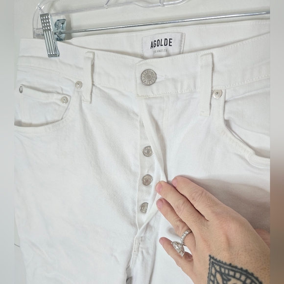 Agolde Riley High Rise Straight Crop Button Fly White Size 31 - Picture 7 of 10